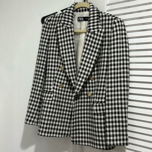 ZARA DOUBLE BREASTED HOUNDSTOOTH BLAZER